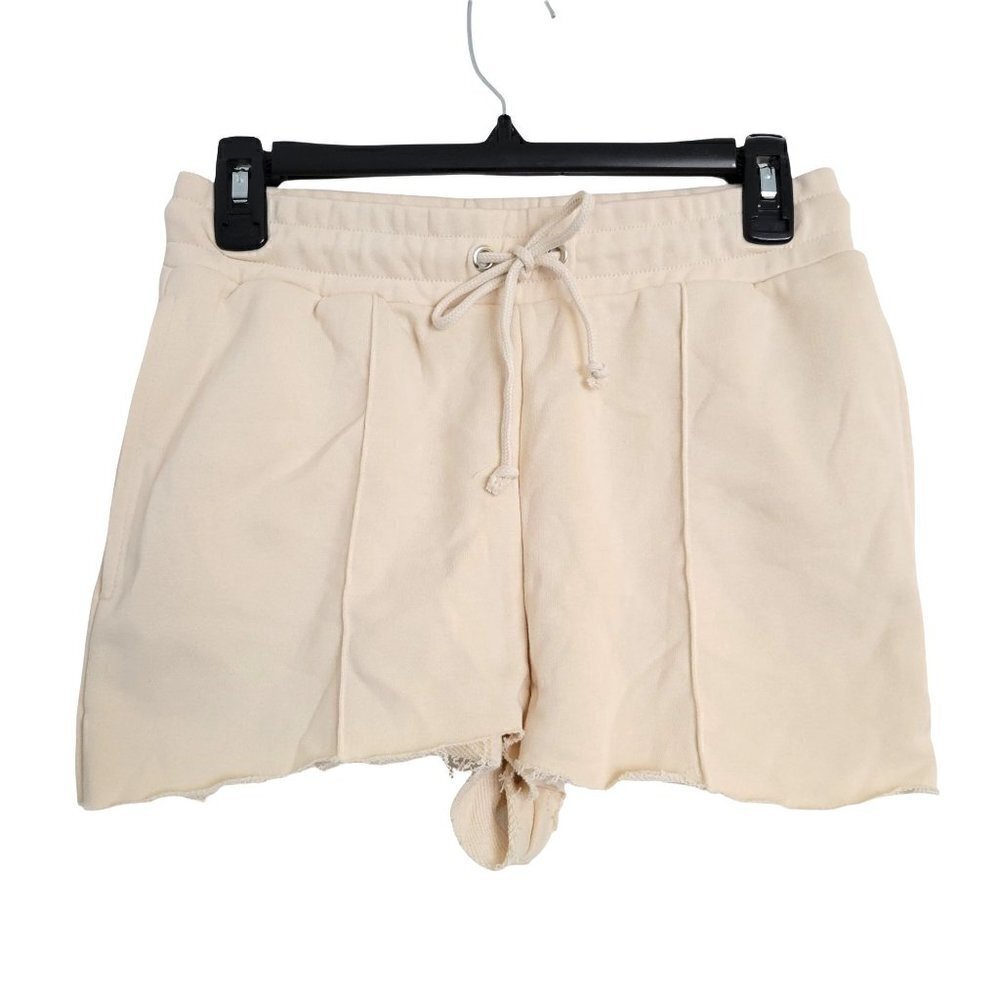 NEW Forever 21 Beige Distressed Raw Frayed Hem Drawstring Pull On Shorts Small